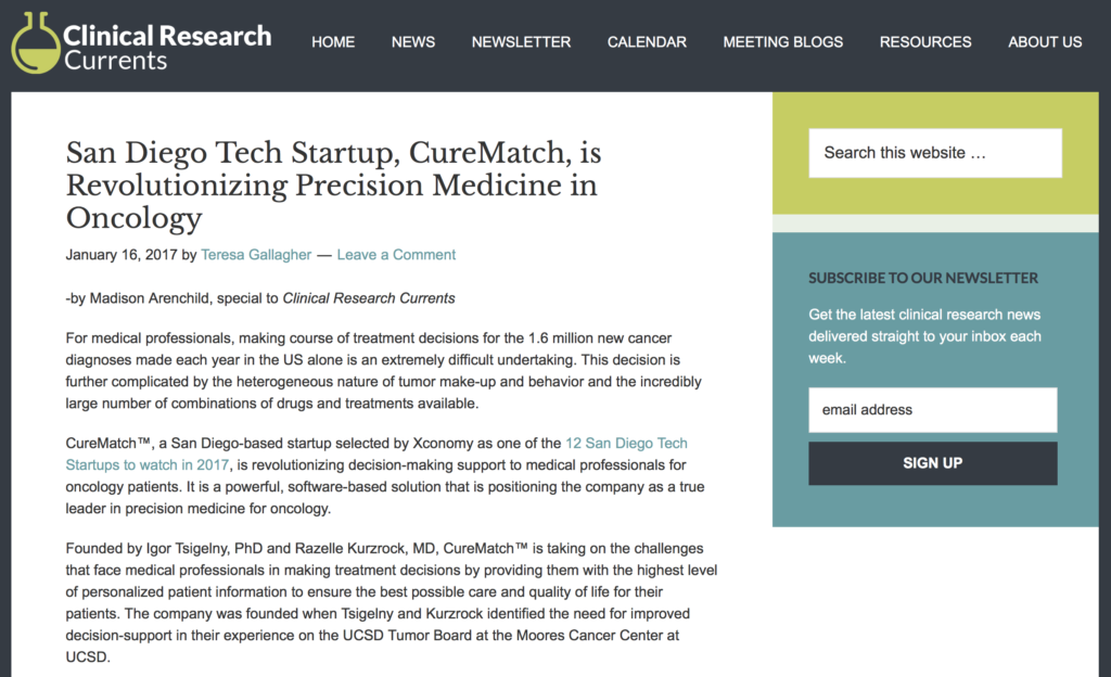 CureMatch Co-Founders Featured in Clinical Research Currents