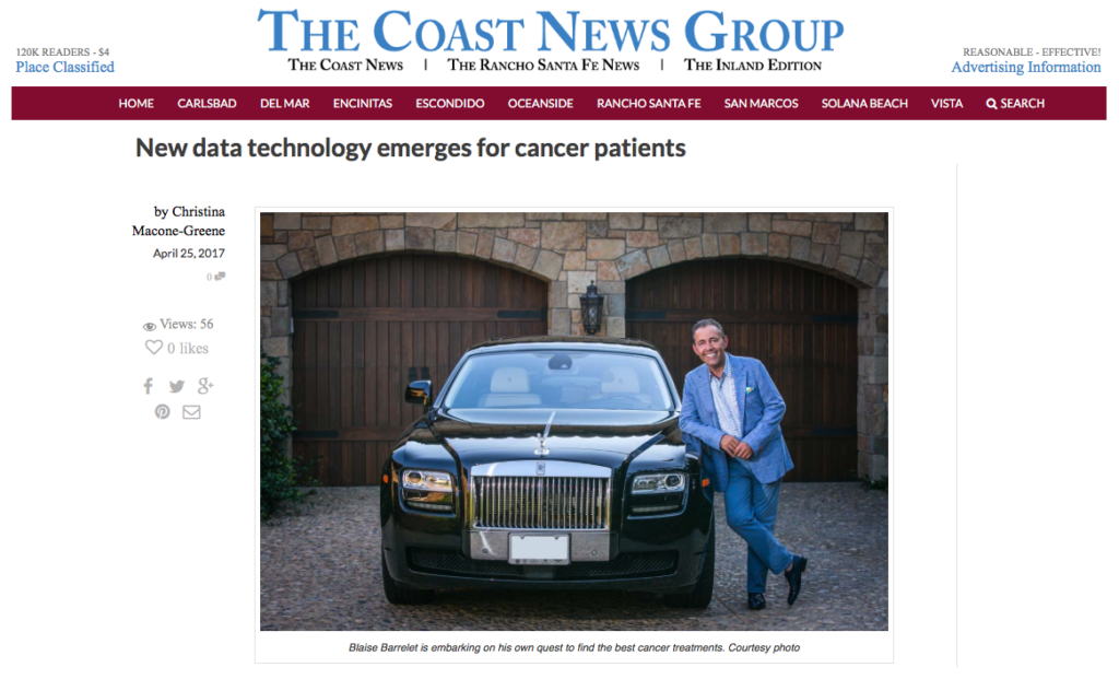 Coast News highlights Cancer Survivor and CureMatch CEO Blaise Barrelet’s journey